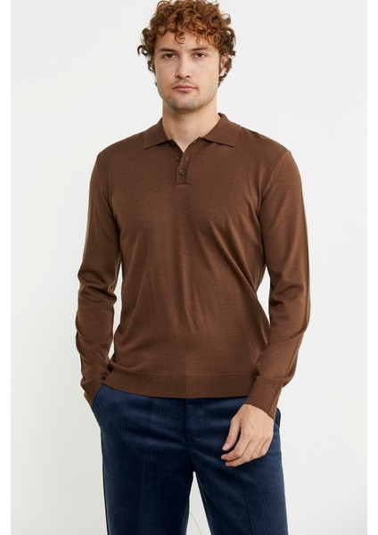 Erkek Polo Yaka Triko Kazak - Kahve fiyatları