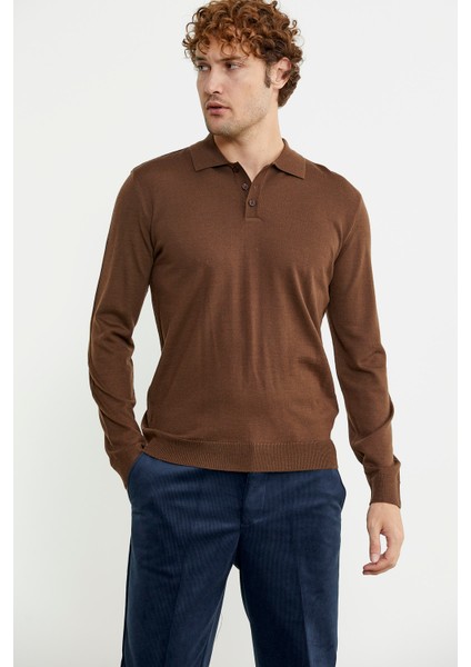 Erkek Polo Yaka Triko Kazak - Kahve modelleri