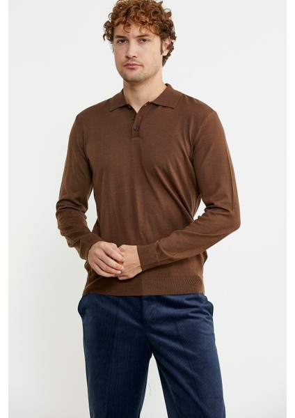 Erkek Polo Yaka Triko Kazak - Kahve fırsatları