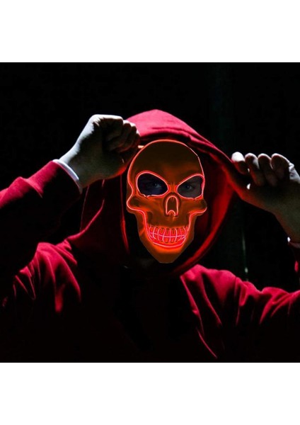 Kafatası LED Maskesi Masquerade Maskeleri Neon Hafif Parlamalı Karanlık Maskara Korku Maskesi Parlayan Maskeli Cadılar Bayramı Partisi Maskesi