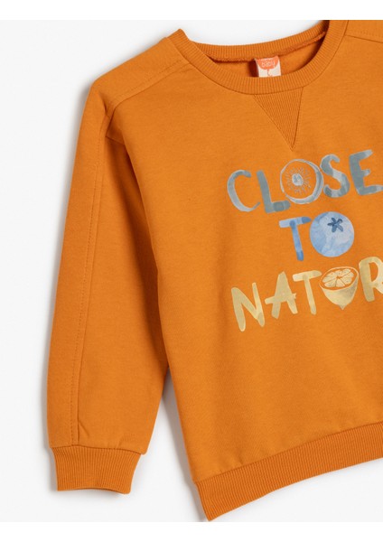 Pamuklu Slogan Baskılı Uzun Kollu Bisiklet Yaka Sweatshirt modelleri