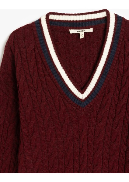 Uzun Kollu Saç Örgü Kadın Oversize V Yaka Kazak modelleri