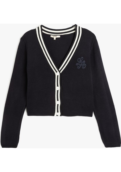 Düğmeli V Yaka Uzun Kollu Kadın Triko Hırka