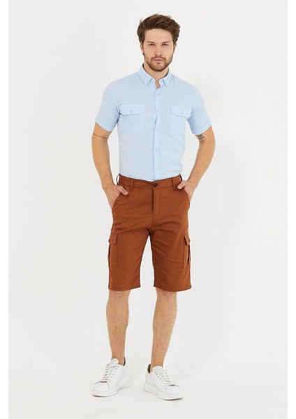 Erkek Lacivert Renk Kargo Yandan Cepli Esnek Kumaş Slim Fit Kapri Şort