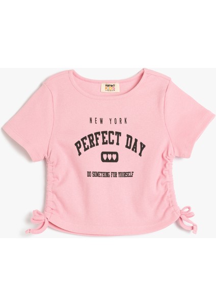 Bisiklet Yaka Kısa Kollu Büzgü Detaylı Pamuklu Tişört