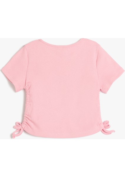 Bisiklet Yaka Kısa Kollu Büzgü Detaylı Pamuklu Tişört fiyatları