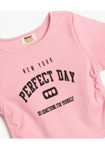 Bisiklet Yaka Kısa Kollu Büzgü Detaylı Pamuklu Tişört modelleri