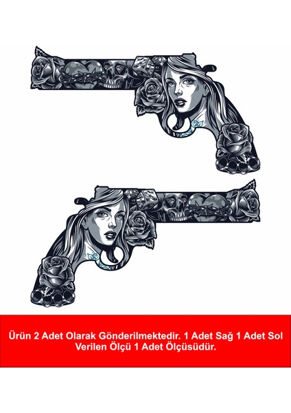 Tabanca Silah Gül Mafya Sticker Araba Oto Motosiklet Karavan Etiket 02125