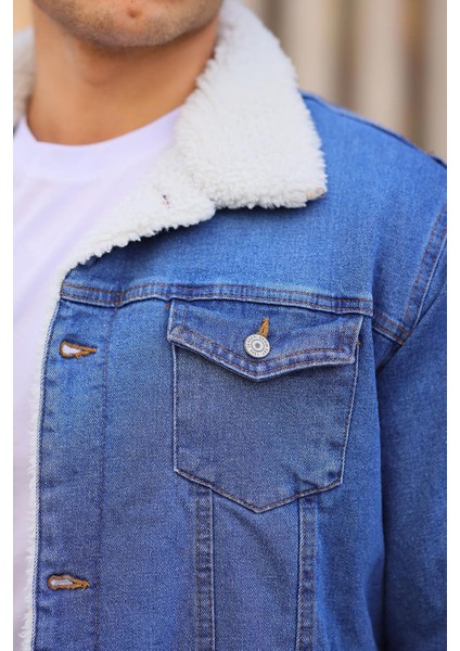 Koyu Mavi Içi Kürklü Erkek Mont modelleri