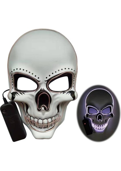 Kafatası LED Maskesi Masquerade Maskeleri Neon Hafif Parlamalı Karanlık Maskara Korku Maskesi Parlayan Maskeli Cadılar Bayramı Partisi Maskesi