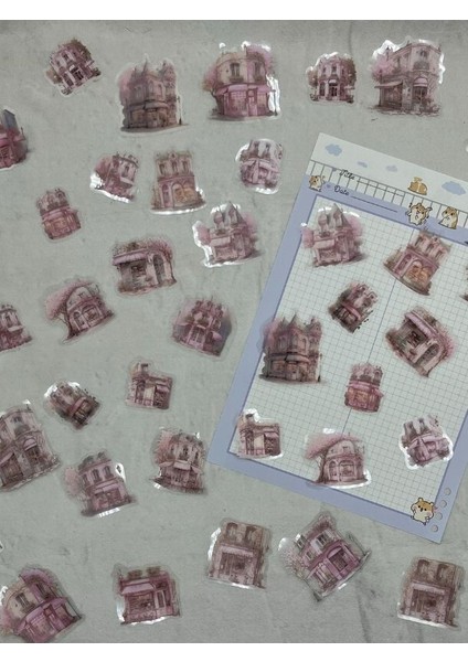 Romantic Flower House Ev Temalı Pembe 40 Adet Pet Sticker Set/ Çıkartma/etiket/bullet Journal fırsatları