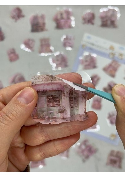 Romantic Flower House Ev Temalı Pembe 40 Adet Pet Sticker Set/ Çıkartma/etiket/bullet Journal indirimleri