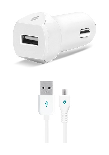 SpeedCharger Araç Şarj Aleti 2.1A Kablolu Beyaz Micro Usb