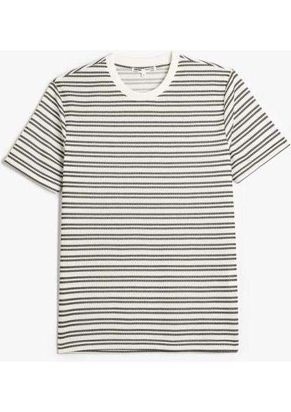 Çizgili Kısa Kollu Bisiklet Yaka Slim Fit Tişört