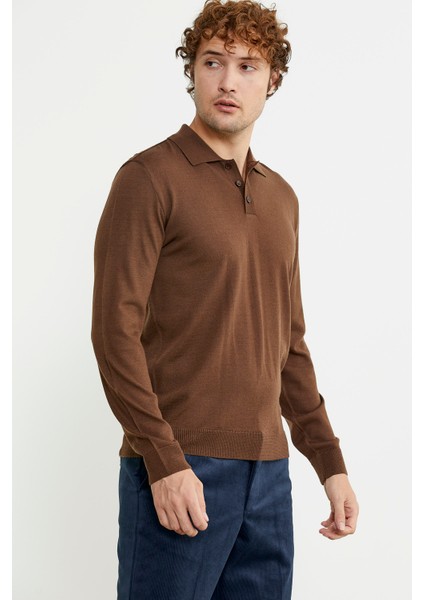 Erkek Polo Yaka Triko Kazak - Kahve