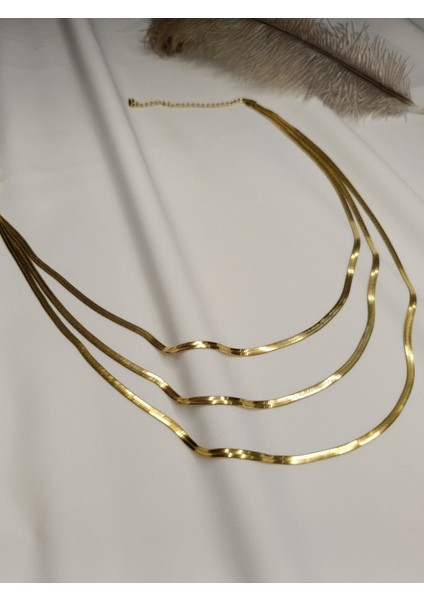 Kadın Gold Renk Üçlü Italyan Zincir 316 L Çelik Kolye