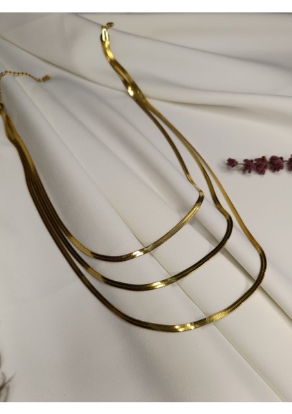 Kadın Gold Renk Üçlü Italyan Zincir 316 L Çelik Kolye modelleri