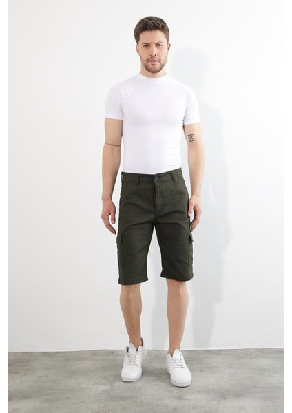 Erkek Kargo Yandan Cepli Esnek Kumaş Slim Fit Kapri Şort