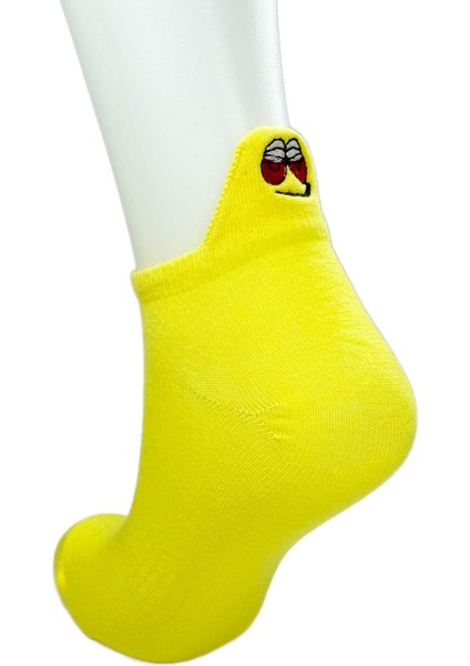 6 Çift Emoji Desen Nakış Baskılı Kadın Pamuklu Bilek Çorap