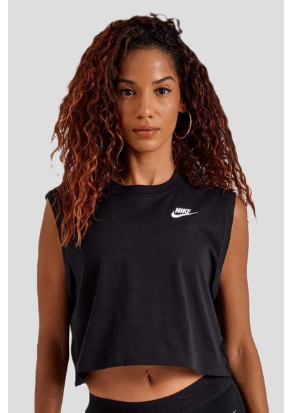 Sportswear Club Women's Sleeveless Cropped Top Kadın Crop Kolsuz Tişört Siyah