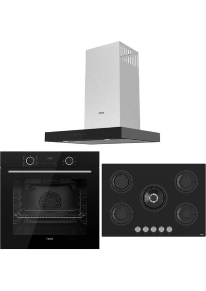 Fryart Siyah Set ( D100 Siyah DAVLUMBAZ-RS035 Siyah Ocak- XE63CS Fryart Siyah Fırın )