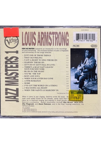 CD Louis Armstrong Jazz Masters 1 CD fiyatları