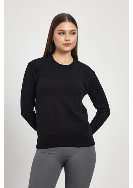 Siyah Bisiklet Yaka Kol Düğmeli Kadın Triko Kazak 2455 modelleri