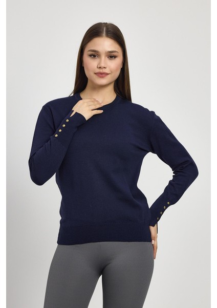 Laci Bisiklet Yaka Kol Düğmeli Kadın Triko Kazak 2455