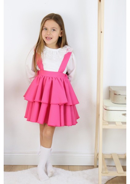 Kız Çocuk Helen Pembe Askılı Kat Kat Bağlama Jile Elbise Dantel Detay Ekru Uzun Kollu Bluz Takım fırsatları