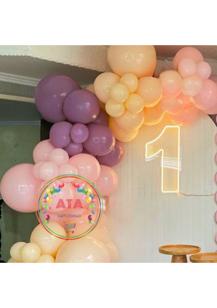 Doğum Günü Konsepti Lavanta Makaron Somon Makaron Pembe 100 Lü Balon Zinciri Parti Seti