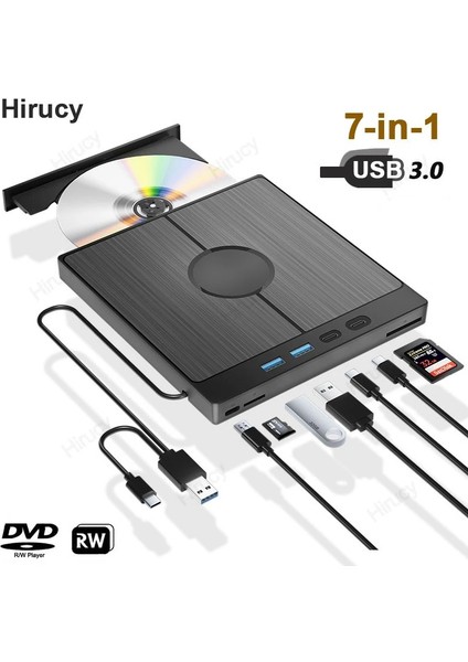 DVD Yazıcı Okuyucu 7 Girişli Çok Fonksiyonlu Oyun Film Video USB Type-C Sd Kart Girişli Windovs Mac ve Laoptop Uyumlu fırsatları