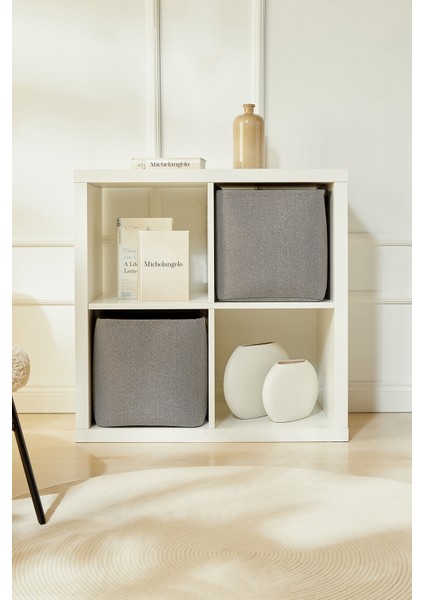 2'li Antrasit Renk Dokulu Kumaş Sepet Set 30 x 30 x 30 cm
