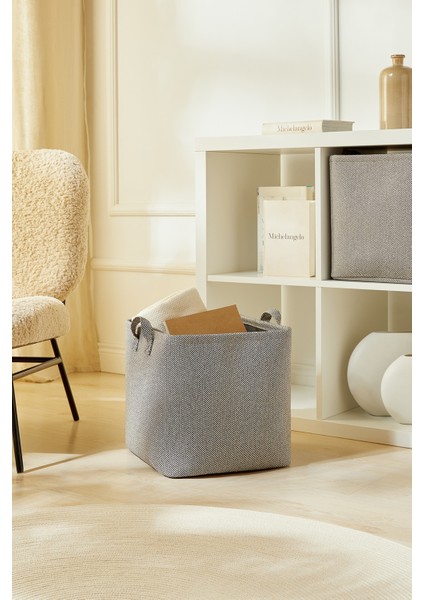 2'li Antrasit Renk Dokulu Kumaş Sepet Set 30 x 30 x 30 cm