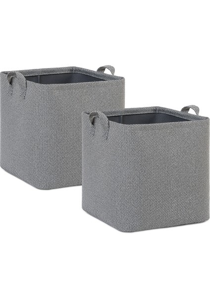 2'li Antrasit Renk Dokulu Kumaş Sepet Set 30 x 30 x 30 cm