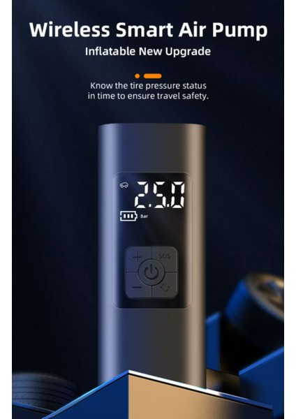 Mini Kablosuz Araba Hava Kompresörü Hava Pompası Araba Motosiklet Bisiklet Için LCD Ekran