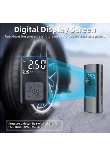 Mini Kablosuz Araba Hava Kompresörü Hava Pompası Araba Motosiklet Bisiklet Için LCD Ekran