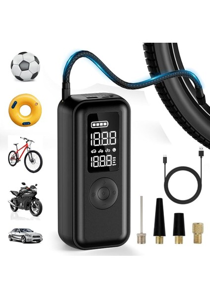 Elektrikli Hava Pompası Bisiklet Pompası Elektrikli 150 Psi, 6000 Mah Hava Pompası LCD