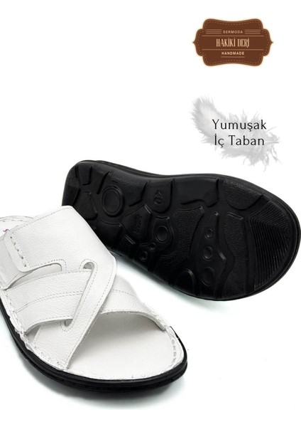Erkek Terlik Hafif Terlik Deri G Şır Beyaz