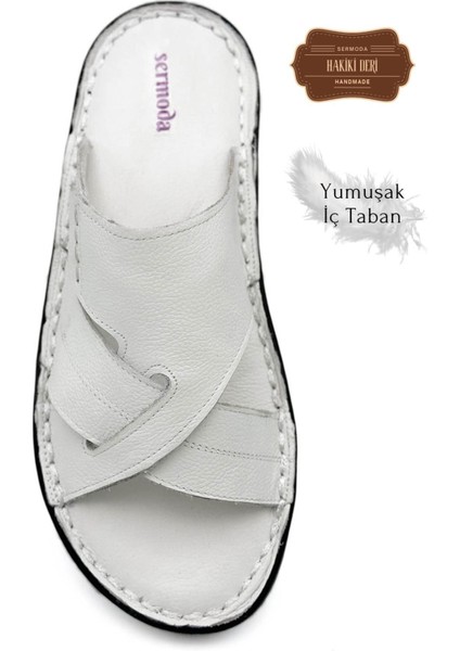 Erkek Terlik Hafif Terlik Deri G Şır Beyaz
