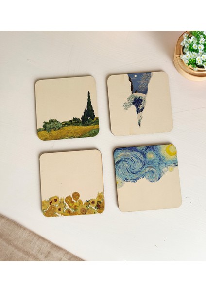 Sanat Temalı Ahşap Bardak Altlıkları 4'lü Set fiyatları