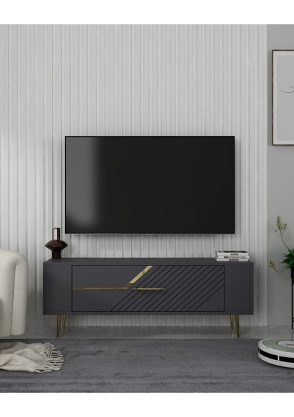 RETROLP5CT Tv Sehpası ANTRASİT-ALTIN