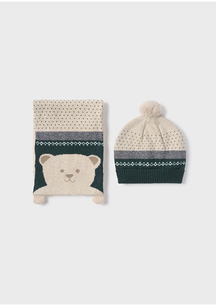 Beige Vig Atkı Bere Set