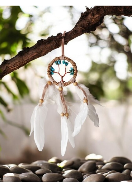 El Yapımı Doğal Taşlı Ağaç Modelli Mini Düş Kapanı Dreamcatcher 6 x 20 cm