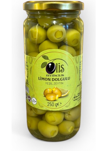 Limon Dolgulu Yeşil Zeytin - Süzme Ağırlık 250 Gr. - Cam Kavanoz