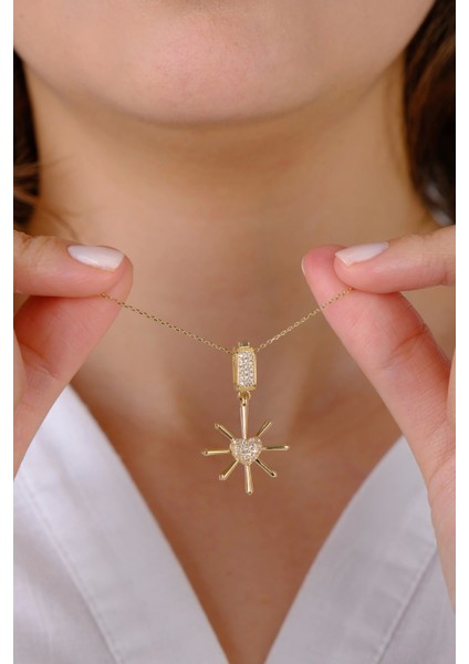 14 Ayar Altın Kalpli Güneş Kolye Ucu