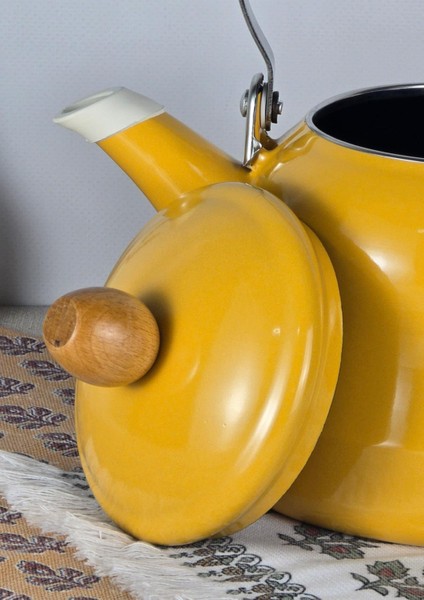 Alev Vintage Demlik - Ahşap Saplı Emaye Çaydanlık, Kettle - 2.5 Litre