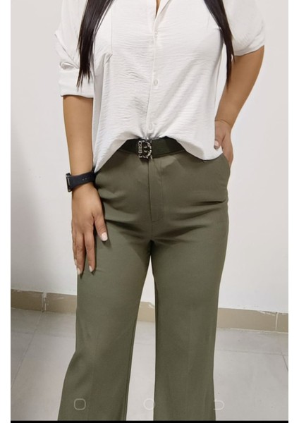 Büyük Beden Yüksek Bel Esnek Likralı Pamuk Kumaş Kemer Hediyeli Ispanyol Paça Pantolon modelleri