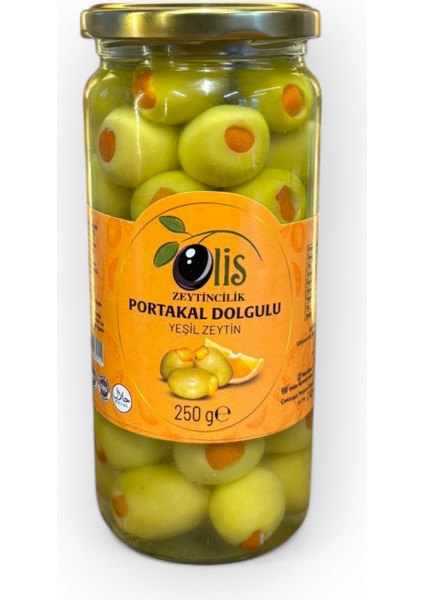 Portakal Dolgulu Yeşil Zeytin - Süzme Ağırlık 250 Gr. - Cam Kavanoz