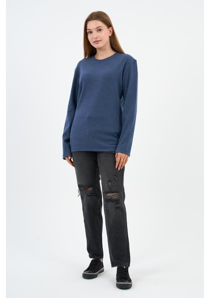 Bisiklet Yaka Likralı Uzun Kollu Kaşkorse Sweatshirt (WK25588) fiyatları