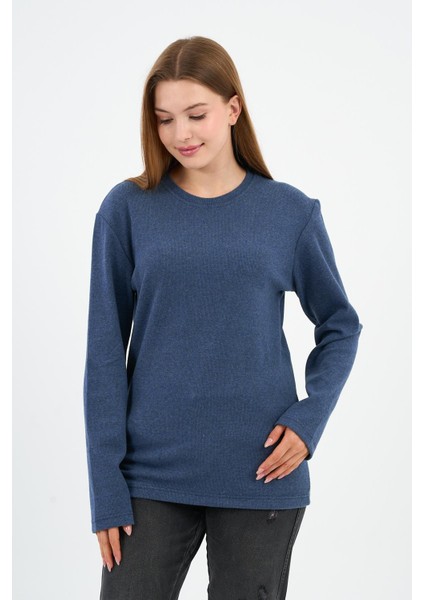 Bisiklet Yaka Likralı Uzun Kollu Kaşkorse Sweatshirt (WK25588) modelleri